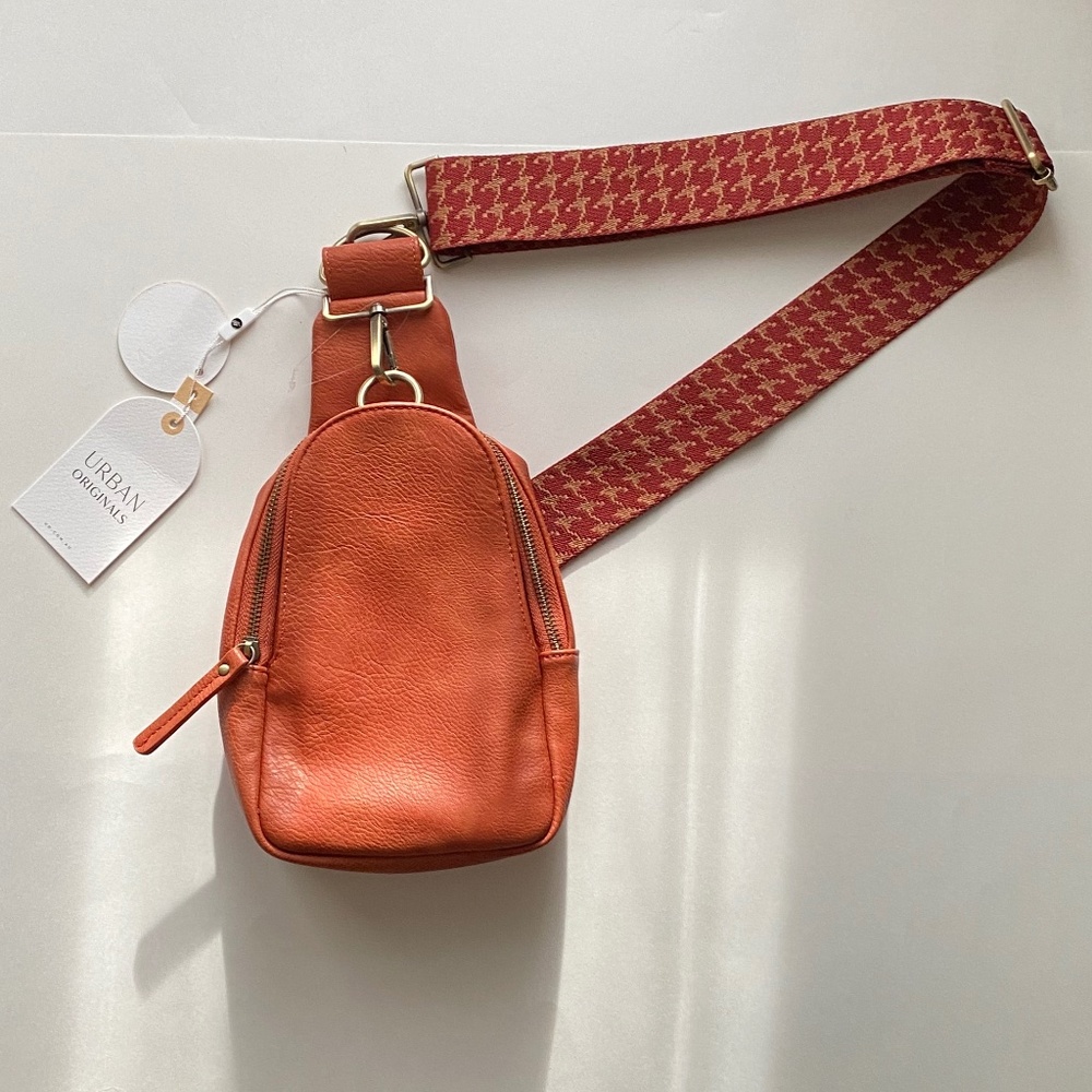 Anthropologie Urban Originals CrossBody Sling | Tan with Houndstooth Strap | NWT